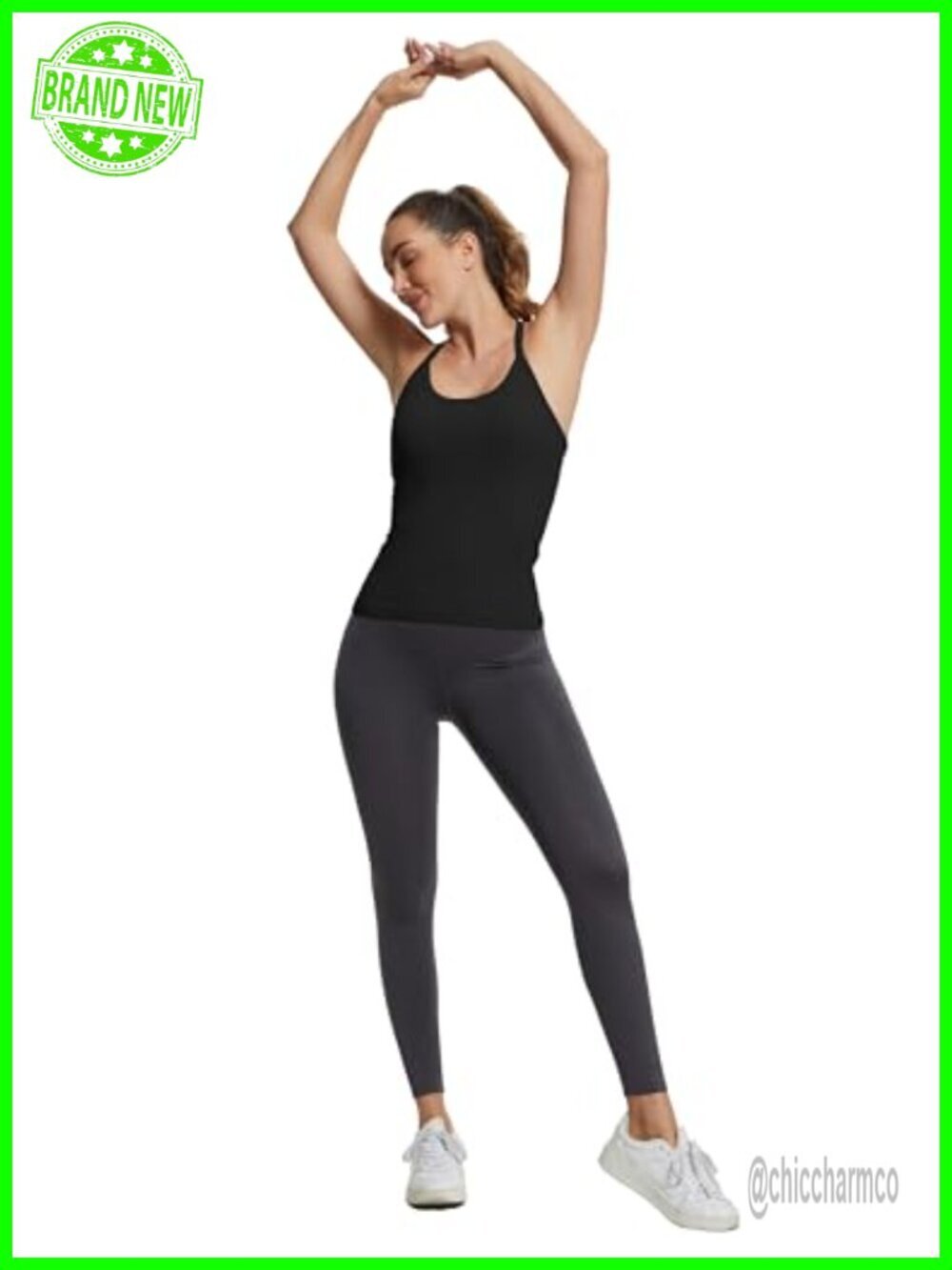 Seamless Workout Tank Top with Built In Bra Racerback Ribbed Soft Yoga - Picture 6 of 7